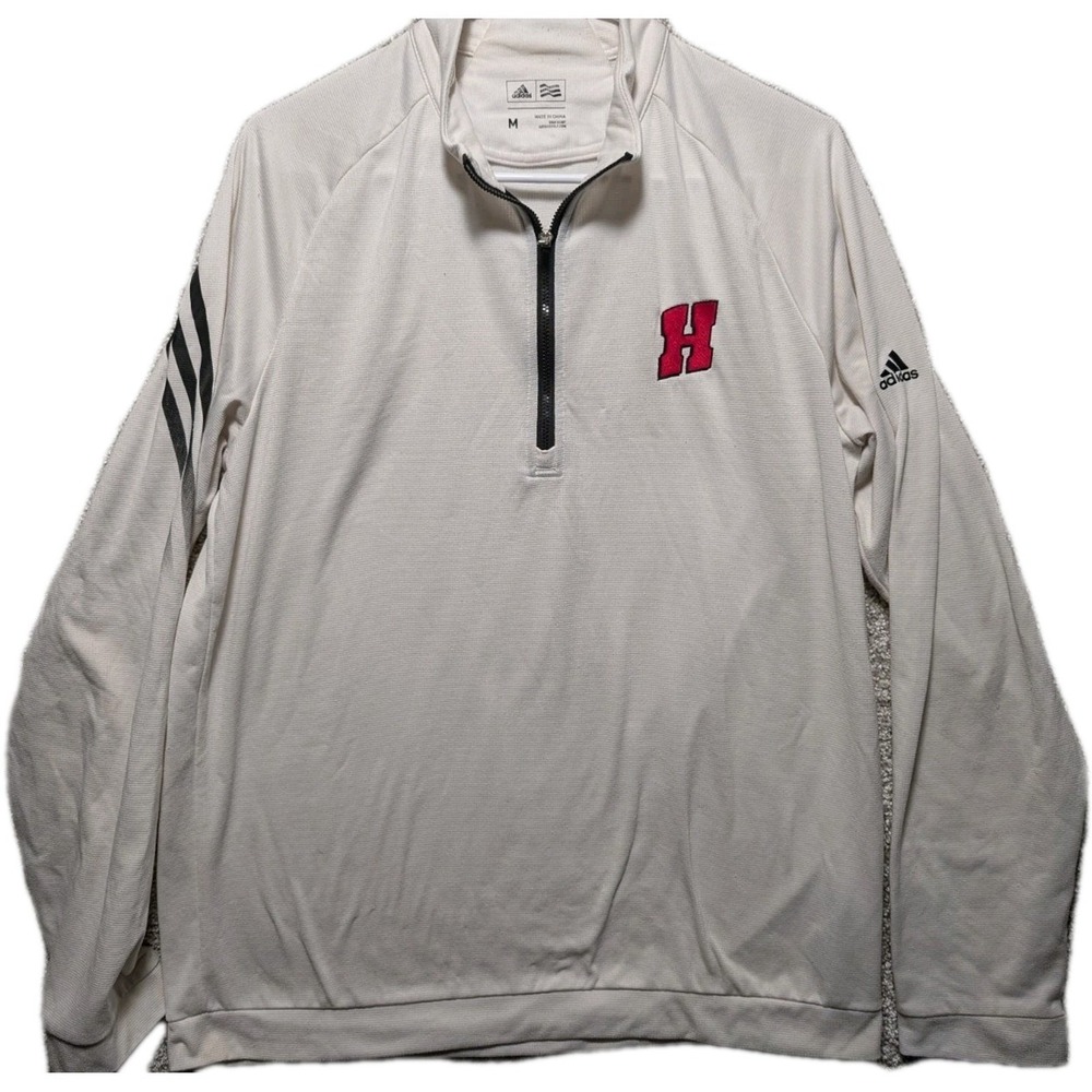 Adidas Golf Pullover Shirt M White H Logo Quarter Zip Long Sleeve Performance